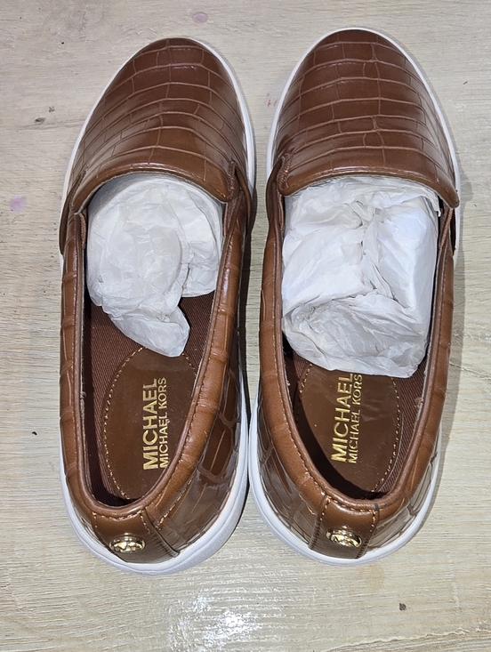 NWT Michael Kors Keaton Brown Croc Embossed Slip-On Sneakers Size 8.5 main image 4